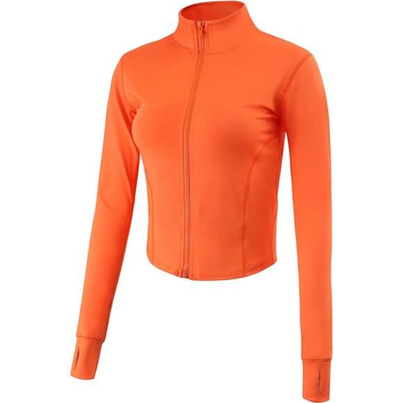 Women's Athletic Full Zip Lightweight Workout Jacket, Orange - Picture 1 of 5